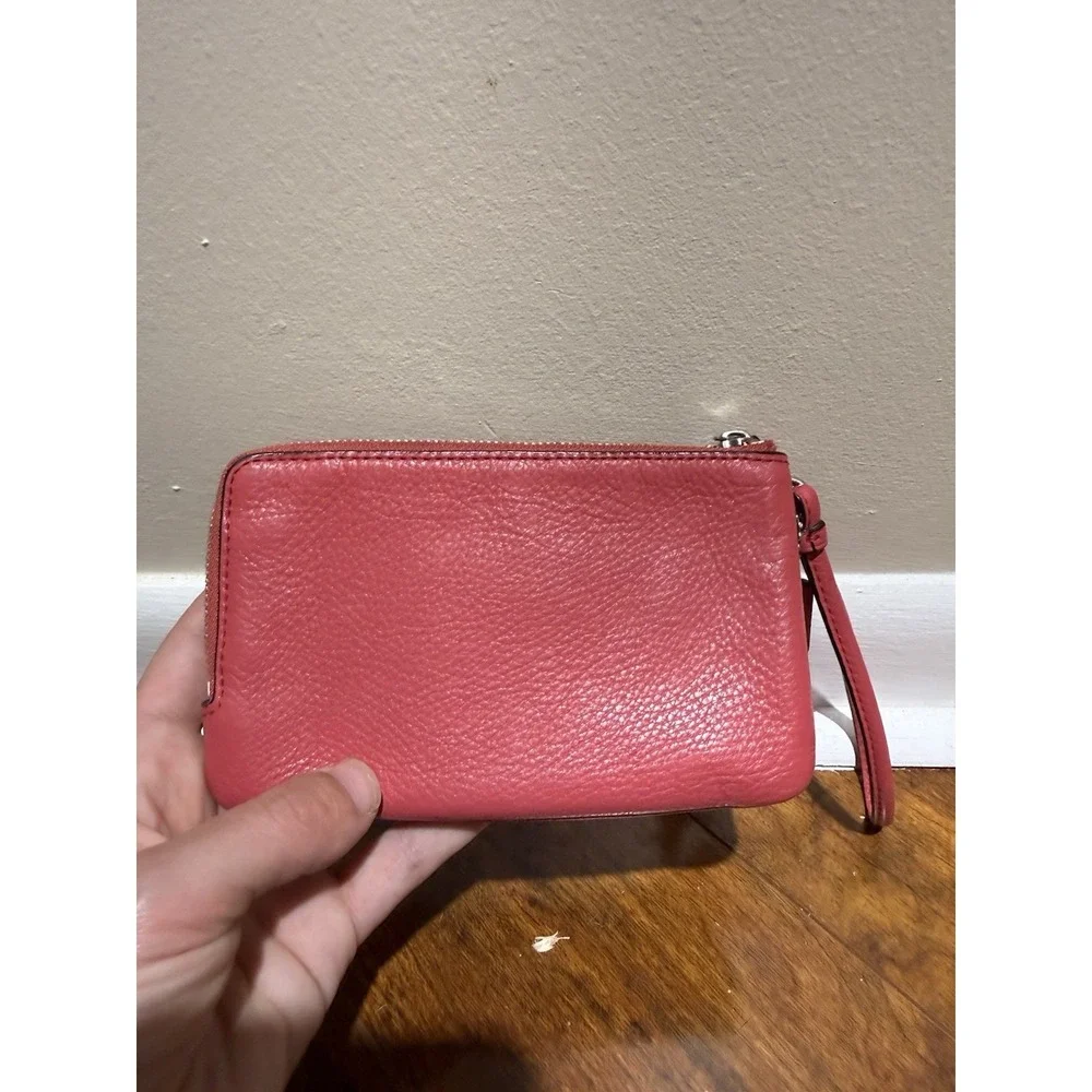 Coach Pink Pebbled Leather Double Corner Zip Wristlet Wallet, Handbag Purse